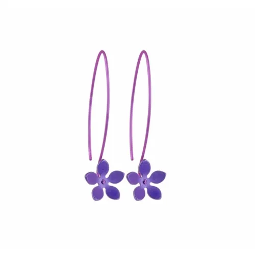 Large Five Petal Flower Purple Hook Drop Earrings